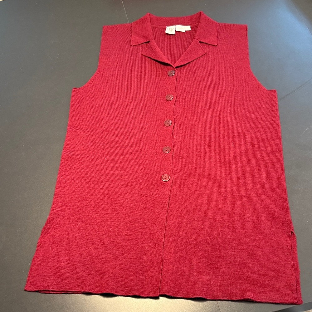 Women's Red Sleeveless Button-Up Sweater / Vest